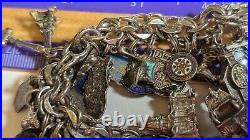 Vintage Sterling Silver Charm Bracelet With About 35 Charms Weighs 94.4 Grams