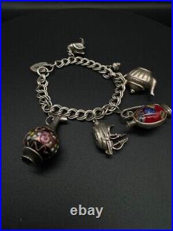 Vintage Sterling Silver Charm Bracelet With Murano Glass Charms 39g