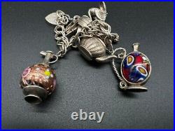 Vintage Sterling Silver Charm Bracelet With Murano Glass Charms 39g