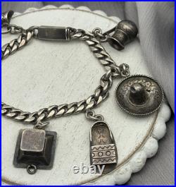 Vintage Sterling Silver Charm Bracelet from Mexico Eagle 9 +
