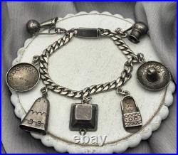 Vintage Sterling Silver Charm Bracelet from Mexico Eagle 9 +