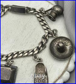 Vintage Sterling Silver Charm Bracelet from Mexico Eagle 9 +