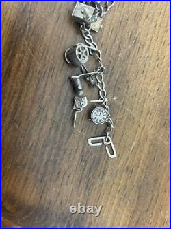 Vintage Sterling Silver Charm Bracelet with 11 RARE World Travel Charms