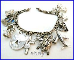 Vintage Sterling Silver Charm Bracelet with 15 Sterling Charms 7 Circa 1960s