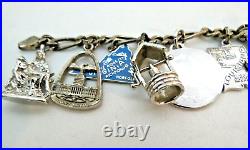 Vintage Sterling Silver Charm Bracelet with 15 Sterling Charms 7 Circa 1960s