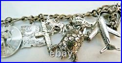 Vintage Sterling Silver Charm Bracelet with 15 Sterling Charms 7 Circa 1960s