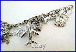 Vintage Sterling Silver Charm Bracelet with 15 Sterling Charms 7 Circa 1960s