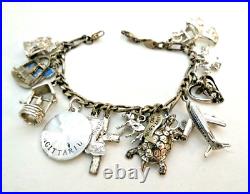 Vintage Sterling Silver Charm Bracelet with 15 Sterling Charms 7 Circa 1960s