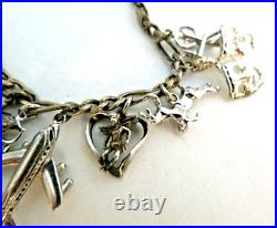 Vintage Sterling Silver Charm Bracelet with 15 Sterling Charms 7 Circa 1960s