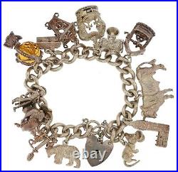 Vintage Sterling Silver Charm Bracelet with 16 Charms 88g