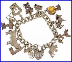 Vintage Sterling Silver Charm Bracelet with 16 Charms 88g