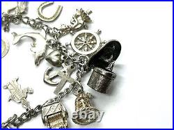 Vintage Sterling Silver Charm Bracelet with 19 Charms 40 grams