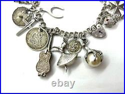 Vintage Sterling Silver Charm Bracelet with 21 Charms 40 grams