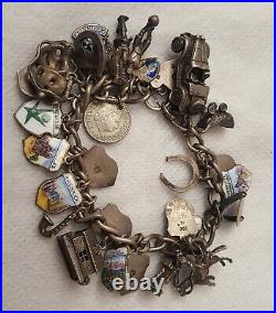 Vintage Sterling Silver Charm Bracelet with 28 Charms 62 grams