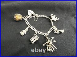 Vintage Sterling Silver Charm Bracelet with 6 charms paddington bear 28g (C33)