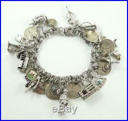 Vintage Sterling Silver Charm Bracelet with Safety Clasp & 26 Charms