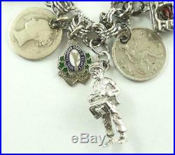 Vintage Sterling Silver Charm Bracelet with Safety Clasp & 26 Charms