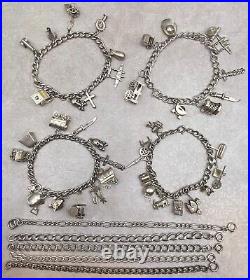 Vintage Sterling Silver Charm Bracelets Lot 40 Charms 5 Starter Bracelets