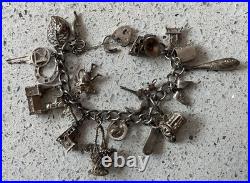 Vintage Sterling Silver Charm Bracelets x 2 with 28 charms