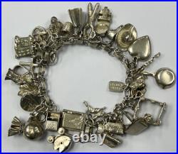 Vintage Sterling Silver Charm Travel & Ranchers Bracelet 60.6 Grams Approx. 7