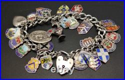 Vintage Sterling Silver Charm UK Souvenir Shield's Bracelet Enameled 800-925 Vintage Sterling Silver Charm UK Souvenir Shield's Bracelet Enameled 800-925