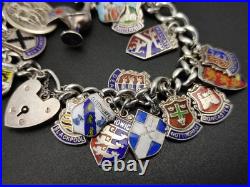 Vintage Sterling Silver Charm UK Souvenir Shield's Bracelet Enameled 800-925 Vintage Sterling Silver Charm UK Souvenir Shield's Bracelet Enameled 800-925