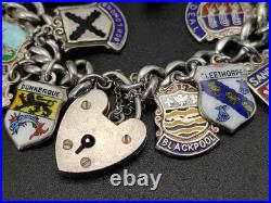 Vintage Sterling Silver Charm UK Souvenir Shield's Bracelet Enameled 800-925 Vintage Sterling Silver Charm UK Souvenir Shield's Bracelet Enameled 800-925
