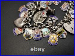 Vintage Sterling Silver Charm UK Souvenir Shield's Bracelet Enameled 800-925 Vintage Sterling Silver Charm UK Souvenir Shield's Bracelet Enameled 800-925