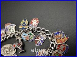Vintage Sterling Silver Charm UK Souvenir Shield's Bracelet Enameled 800-925 Vintage Sterling Silver Charm UK Souvenir Shield's Bracelet Enameled 800-925