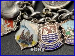Vintage Sterling Silver Charm UK Souvenir Shield's Bracelet Enameled 800-925 Vintage Sterling Silver Charm UK Souvenir Shield's Bracelet Enameled 800-925