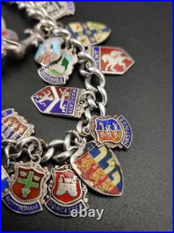 Vintage Sterling Silver Charm UK Souvenir Shield's Bracelet Enameled 800-925 Vintage Sterling Silver Charm UK Souvenir Shield's Bracelet Enameled 800-925