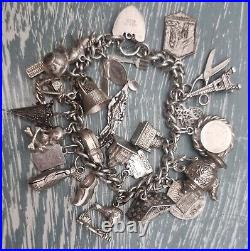 Vintage Sterling Silver Charm bracelet 24 charms