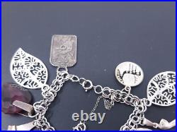 Vintage Sterling Silver Chunky Loaded Charm Bracelet 6 1/2