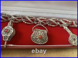 Vintage Sterling Silver Coral Charm Bracelet