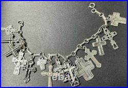 Vintage Sterling Silver Cross Charms Bracelet