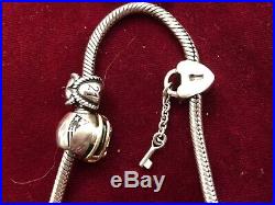 Vintage Sterling Silver Designer Signed Pandora Necklace & Bracelet & 8 Charms