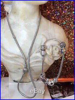 Vintage Sterling Silver Designer Signed Pandora Necklace & Bracelet & 8 Charms