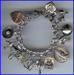 Vintage Sterling Silver Double Hammered Link Lots Of Charms Bracelet