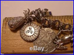 Vintage Sterling Silver Elco Charm Bracelet & 18 Charms Jamaica, Plane & More