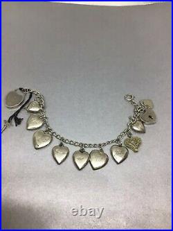 Vintage Sterling Silver Enamel Puffy Heart Charm Bracelet