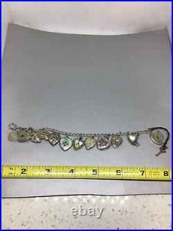 Vintage Sterling Silver Enamel Puffy Heart Charm Bracelet