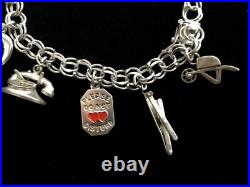 Vintage Sterling Silver Going Steady Enamel Clover Charm Bracelet 7.25