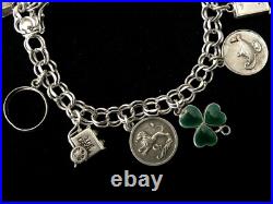 Vintage Sterling Silver Going Steady Enamel Clover Charm Bracelet 7.25