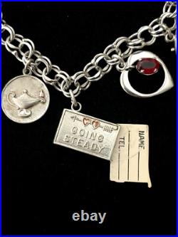 Vintage Sterling Silver Going Steady Enamel Clover Charm Bracelet 7.25