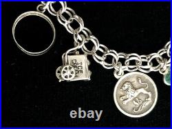 Vintage Sterling Silver Going Steady Enamel Clover Charm Bracelet 7.25