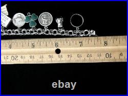 Vintage Sterling Silver Going Steady Enamel Clover Charm Bracelet 7.25