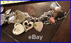 Vintage Sterling Silver Heart Charm Bracelet