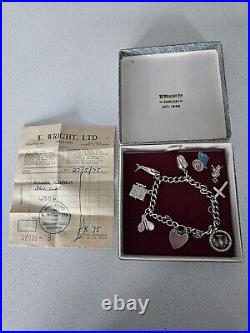 Vintage Sterling Silver Heart Padlock Charm Bracelet with Charms