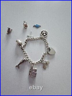 Vintage Sterling Silver Heart Padlock Charm Bracelet with Charms