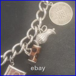 Vintage Sterling Silver Heavy Charm Bracelet And Large Charm